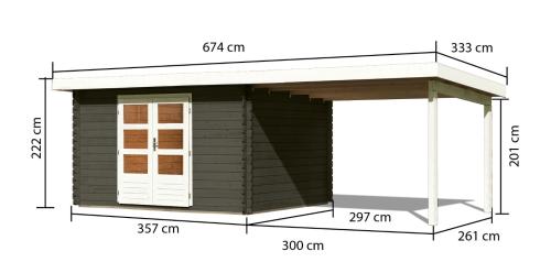 dřevěný domek KARIBU BASTRUP 7 + přístavek 300 cm (38765) terragrau