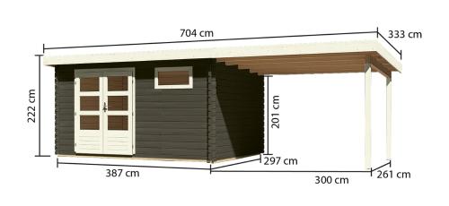dřevěný domek KARIBU BASTRUP 8 + přístavek 300cm (38769) terragrau