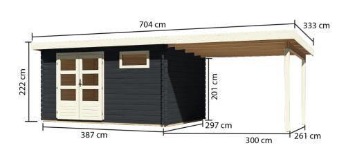 dřevěný domek KARIBU BASTRUP 8 + přístavek 300cm (38770) antracit
