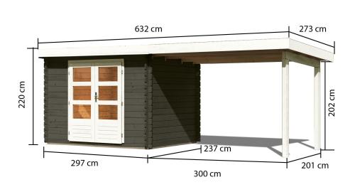 dřevěný domek KARIBU BASTRUP 3 + přístavek 300 cm (38761) terragrau
