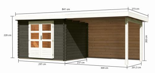 dřevěný domek KARIBU BASTRUP 3 + přístavek 300 cm včetně zadní stěny (38762) terragrau