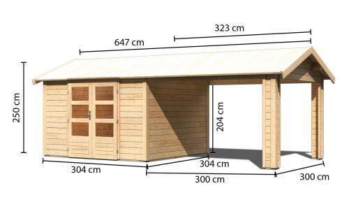 dřevěný domek KARIBU THERES 7 vč. přístavku (31454) natur