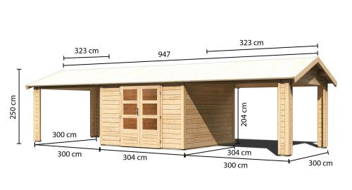 dřevěný domek KARIBU THERES 7 vč. dvou přístavku (31460) natur