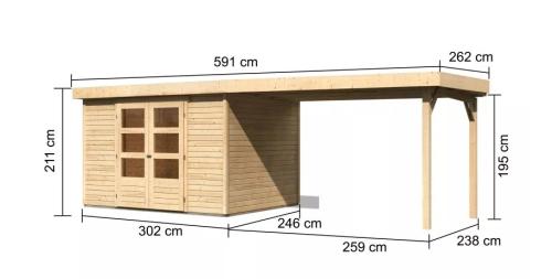 dřevěný domek KARIBU ASKOLA 5 + přístavek 280 cm (77736) natur