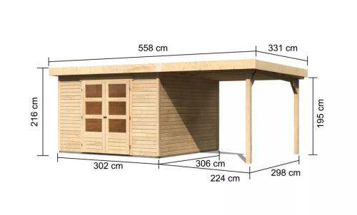 dřevěný domek KARIBU ASKOLA 6 + přístavek 240 cm (73249) natur