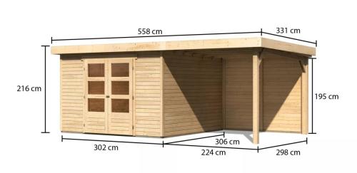 dřevěný domek KARIBU ASKOLA 6 + přístavek 240 cm včetně zadní stěny (23503) natur