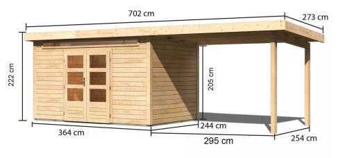 dřevěný domek KARIBU KANDERN 7 + přístavek 320 cm (83003) natur