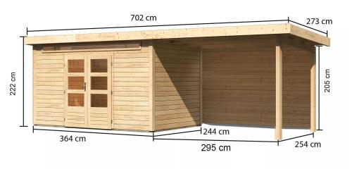 dřevěný domek KARIBU KANDERN 7 + přístavek 320 cm včetně zadní stěny (9248) natur