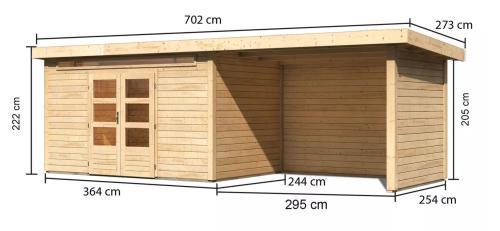 dřevěný domek KARIBU KANDERN 7 + přístavek 320 cm včetně zadní a boční stěny (83004) natur