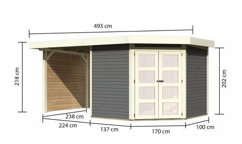 dřevěný domek KARIBU GOLDENDORF 5 + přístavek 240 cm včetně zadní a boční stěny (78253) terragrau
