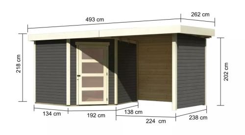 dřevěný domek KARIBU SCHWANDORF 5 + přístavek 240 cm včetně zadní a boční stěny (77749) terragrau