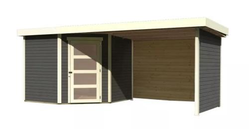 dřevěný domek KARIBU SCHWANDORF 5 + přístavek 280 cm včetně zadní a boční stěny (9220) terragrau